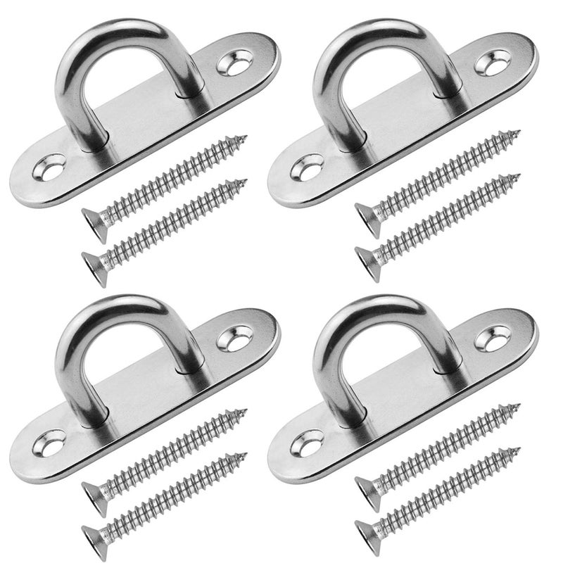 EXCELFU 4 Pieces Stainless Steel Ceiling Hook 3.1 inch Pad Eye Plate Marine Hardware Staple Hook Loop Screws Mount - Image 1